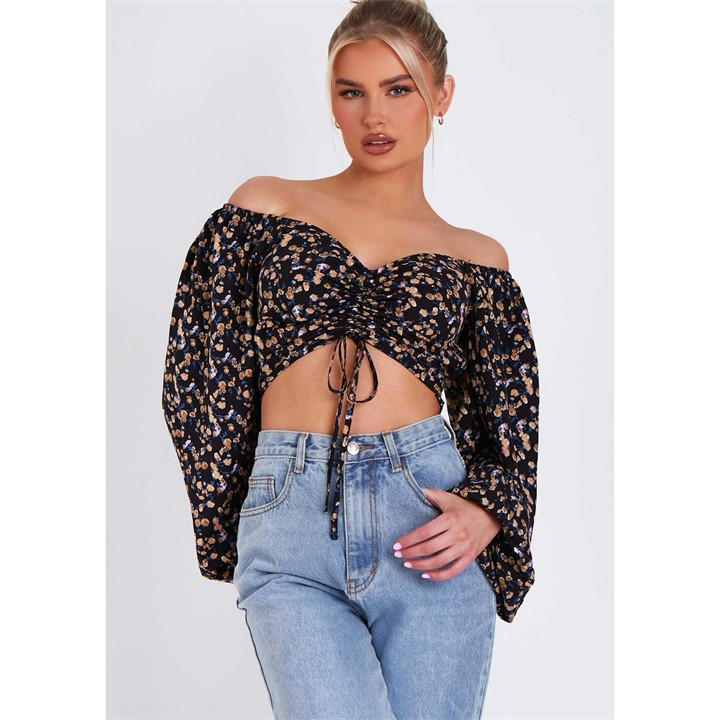 MISSY EMPIRE RUCHED BALLOON SLEEVE CROPPED BLOU