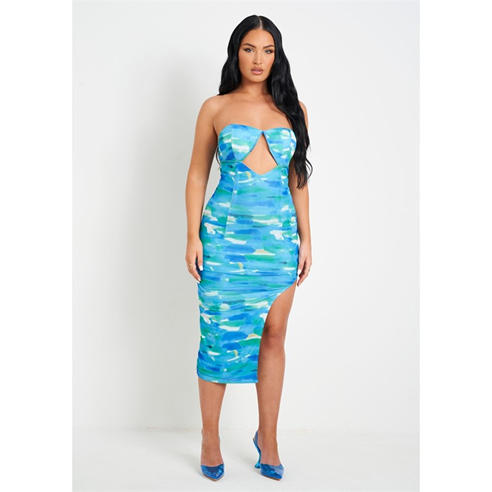 Missy Empire - Printed Cut Out Slit Mesh Midi Dress