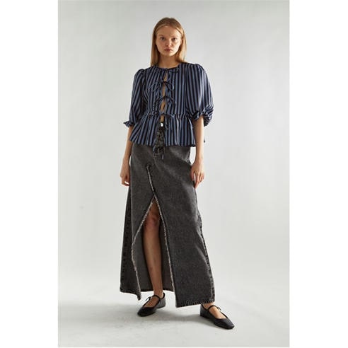Glamorous - Blue-Black Stripe Tie-Front -Top
