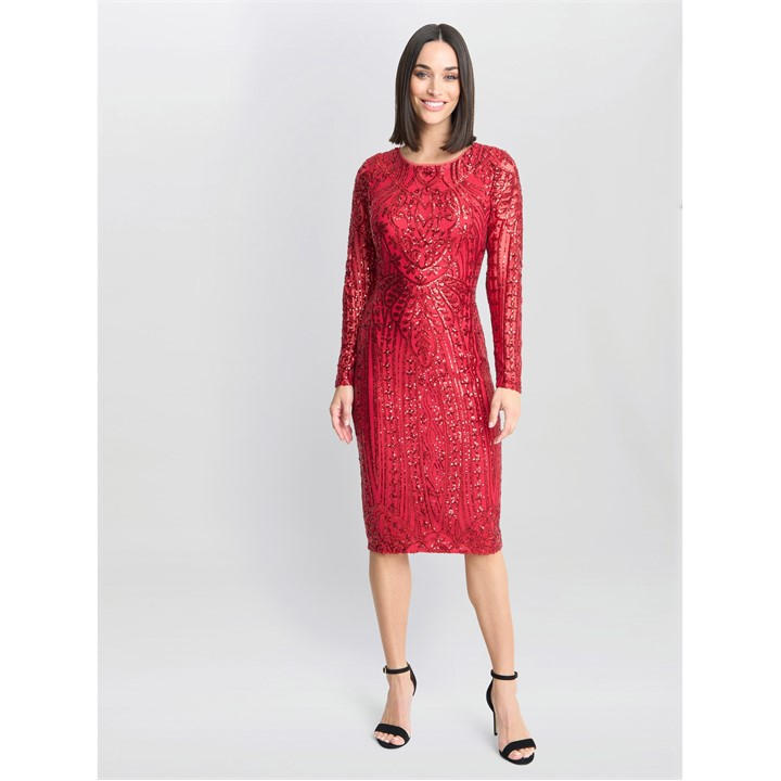 Gina Bacconi Angelique Red Sequin Midi Dress
