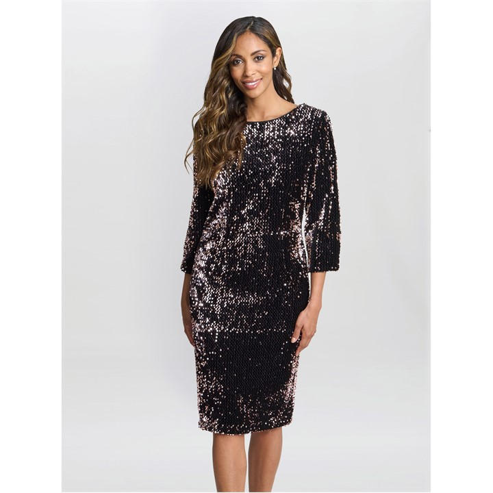 Gina Bacconi Arianne Sequin Velvet Dress - Black