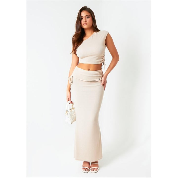 MISSY EMPIRE RUCHED FOLD OVER MAXI SKIRT