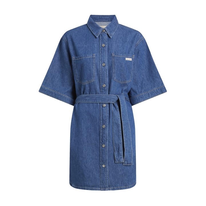 CALVIN KLEIN JEANS EST.1978 LINEN BOXY BELTED SHIRT DRESS