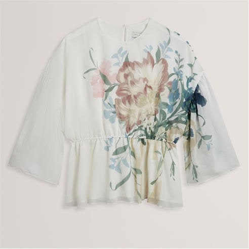 Ted Baker - Ted Baker Soft Blooms Puff Sleeve Peplum Top