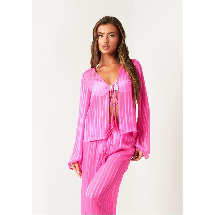 MISSY EMPIRE STRIPE BEACH COVER UP SHIRT