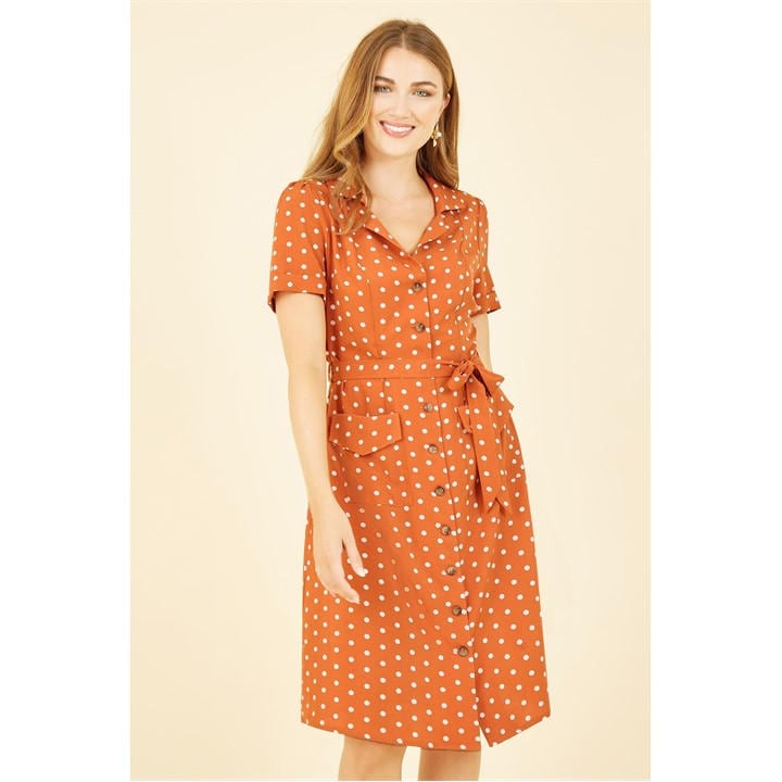 Yumi Orange Spot Retro Shirt Dress