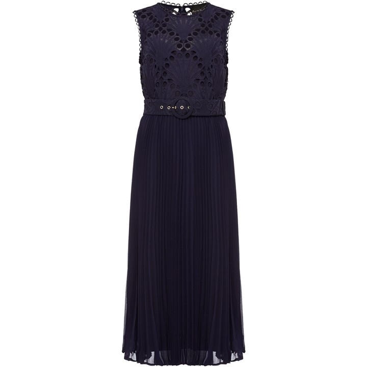 Phase Eight Amora Lace Bodice Pleated Dress - Blue