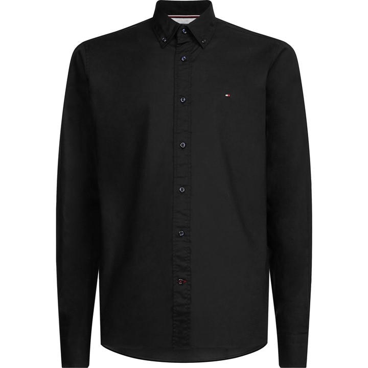 Tommy Hilfiger Men's Black Core Flex Long Sleeve Poplin Shirt Small