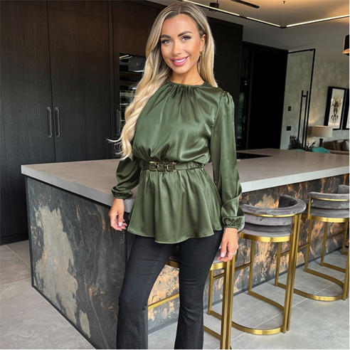 AX Paris - Satin Long Sleeve Gold Detail Belt Top