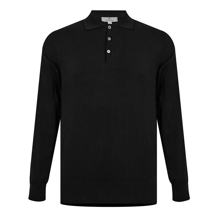 CANALI LONG SLEEVE KNIT POLO SHIRT