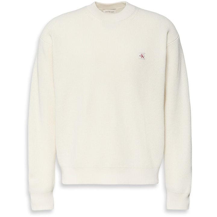 Calvin Klein Jeans Men's White Ckj Waffle Crew Neck Jumper