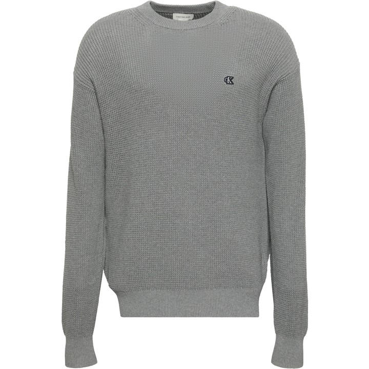 Calvin Klein Jeans Men's Grey Ckj Waffle Crew Neck Jumper