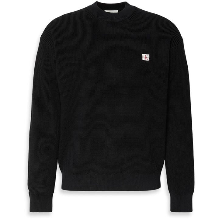 Calvin Klein Jeans Men's Black Ckj Waffle Crew Neck Jumper