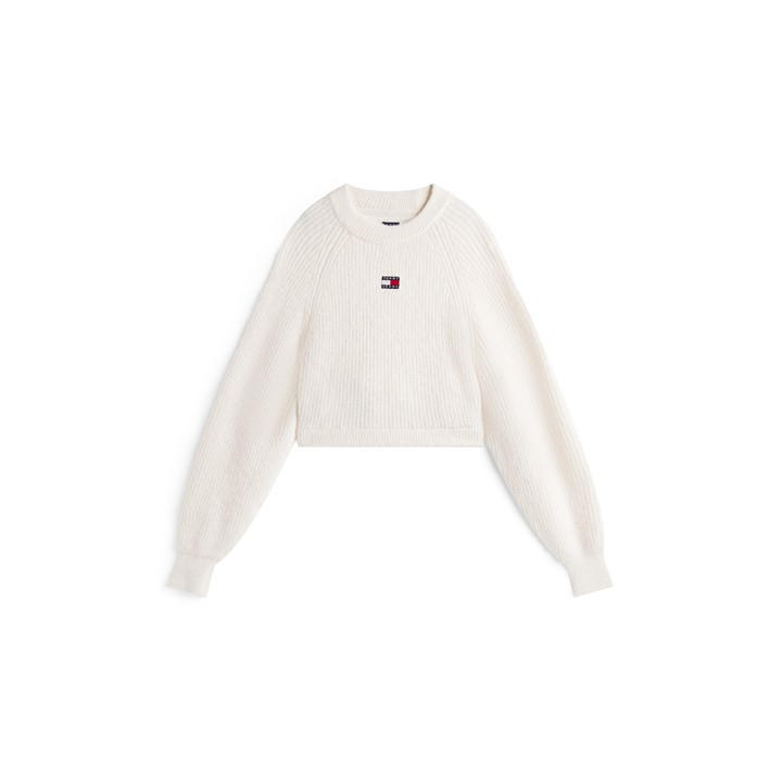 Tommy Jeans Women's White Tj Badge Crew Neck Jumper