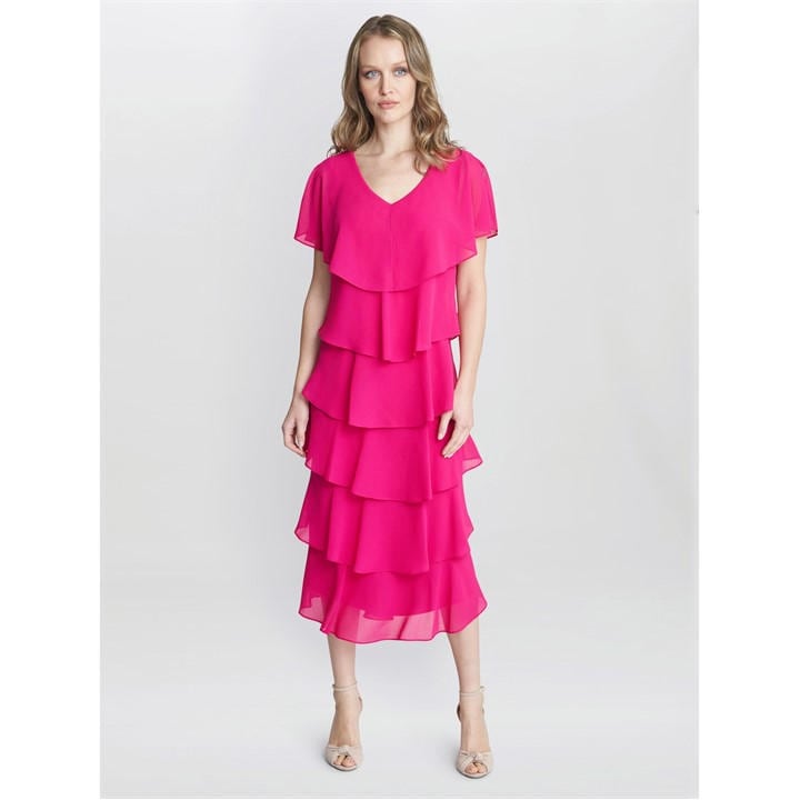GINA BACCONI REBECCA MIDI TIERED DRESS
