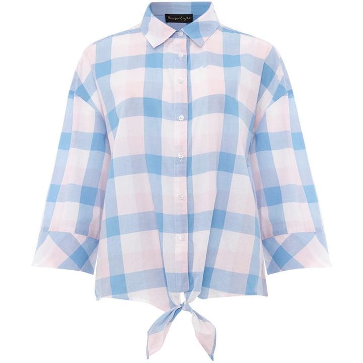 Phase Eight Della Checked Tie Front Blouse - Pink