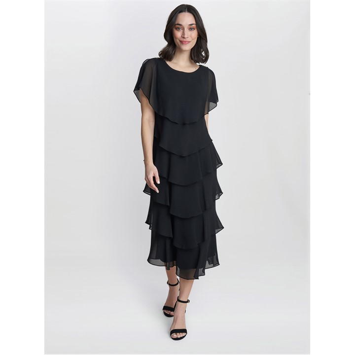 Gina Bacconi Women's Tessa Midi Tiered Cocktail Dress - Black