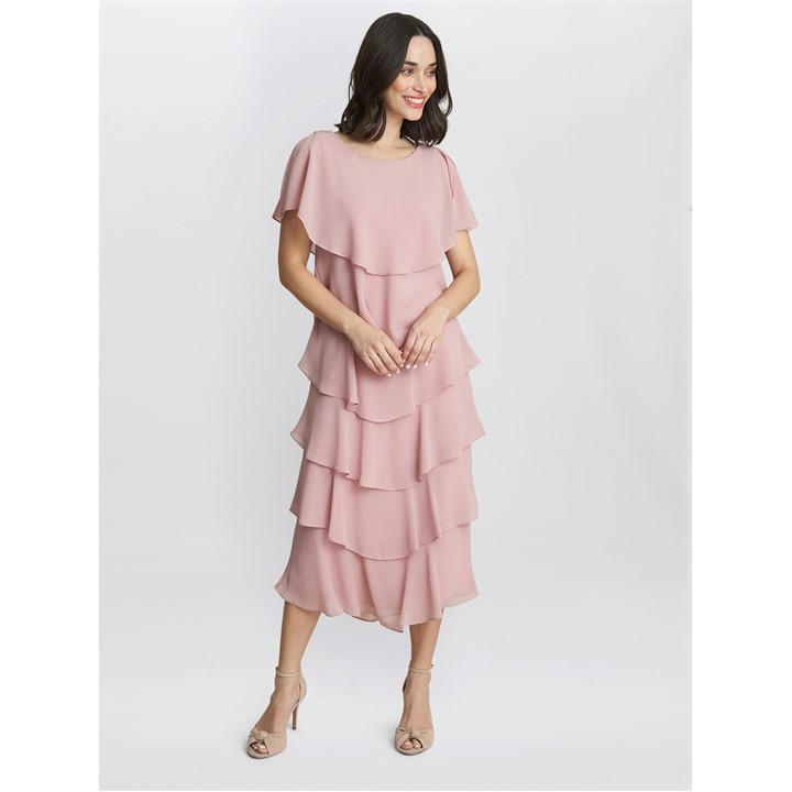 Gina Bacconi Women's Tessa Midi Tiered Cocktail Dress - Pink
