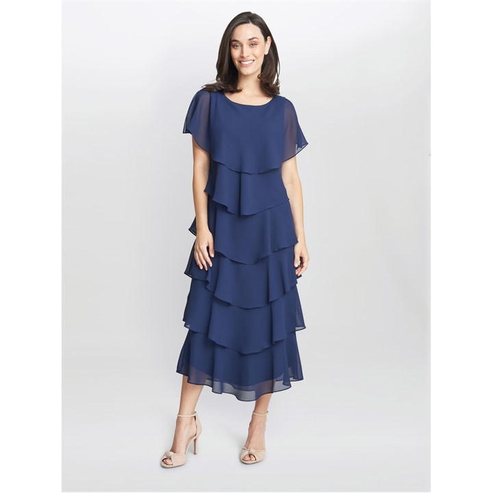 Gina Bacconi Women's Tessa Midi Tiered Cocktail Dress - Blue