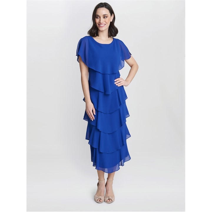 Gina Bacconi Women's Tessa Midi Tiered Cocktail Dress - Blue