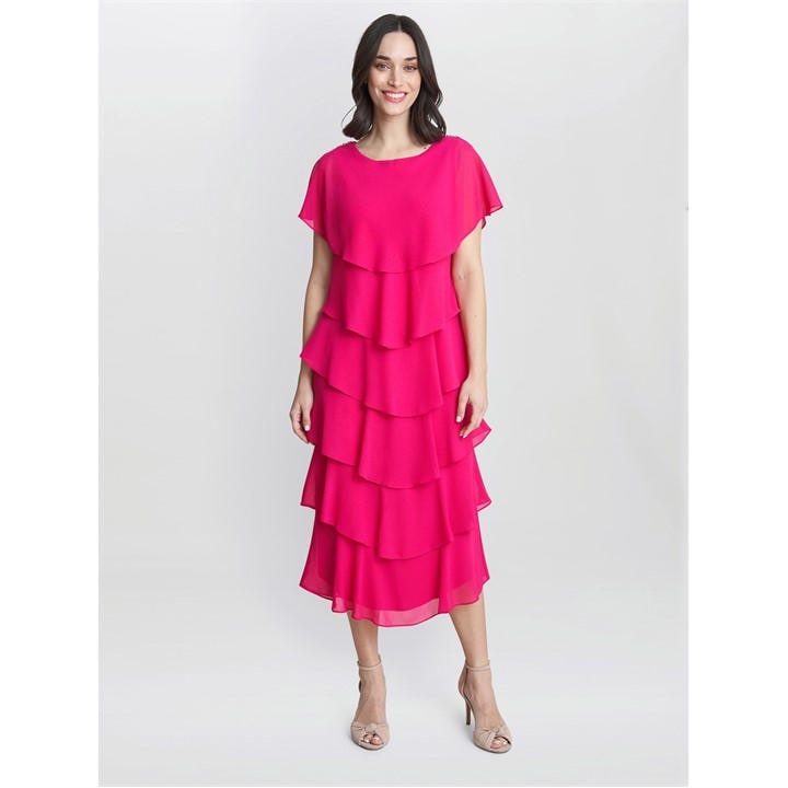 Gina Bacconi Women's Tessa Midi Tiered Cocktail Dress - Pink