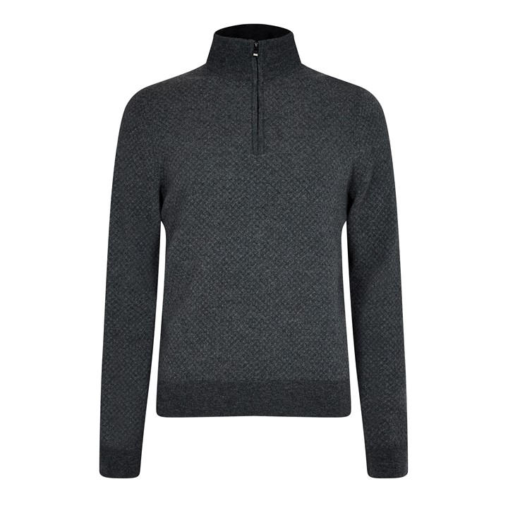 Black 001 - Boss - Quarter-Zip Knitted Cotton Sweater