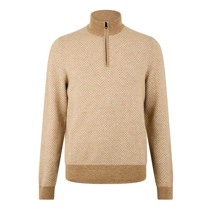 Med Beige 260 - Boss - Quarter-Zip Knitted Cotton Sweater