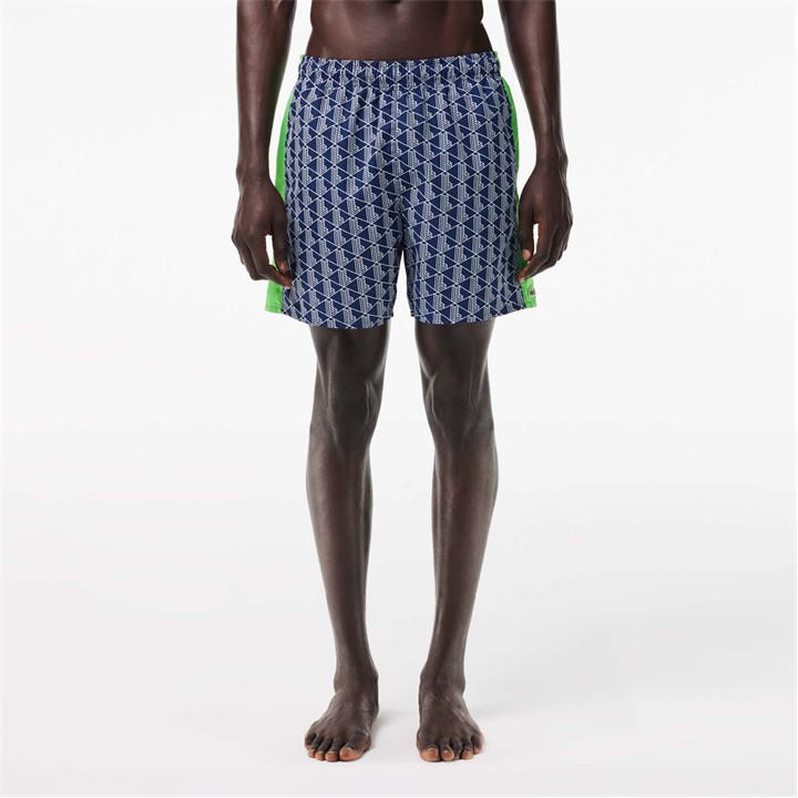 LACOSTE MID LENGTH MONOGRAM PRINT SWIM TRUNK