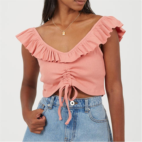 Brave Soul - Womens Frill Vest with Gathered Front