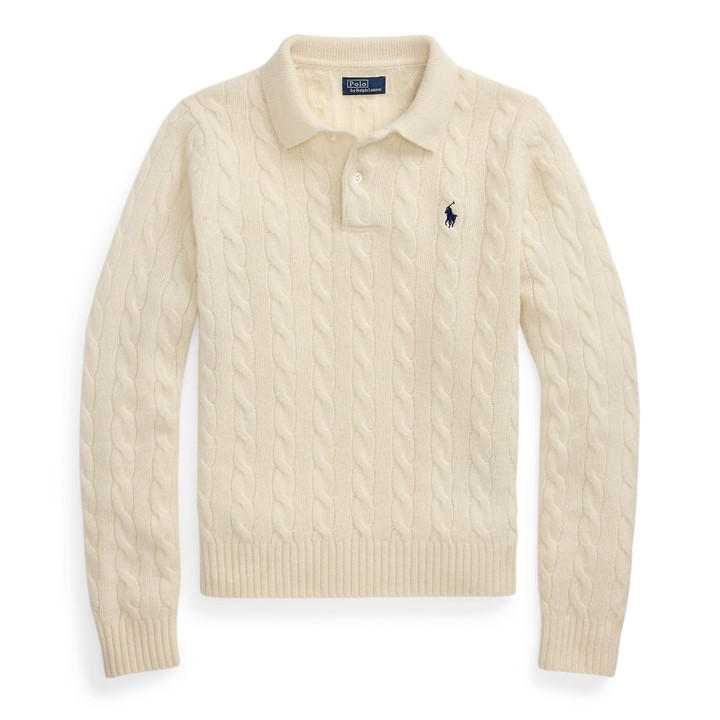 Polo Ralph Lauren Women's White Polo Cable Polo Ls Ld54 Size 8