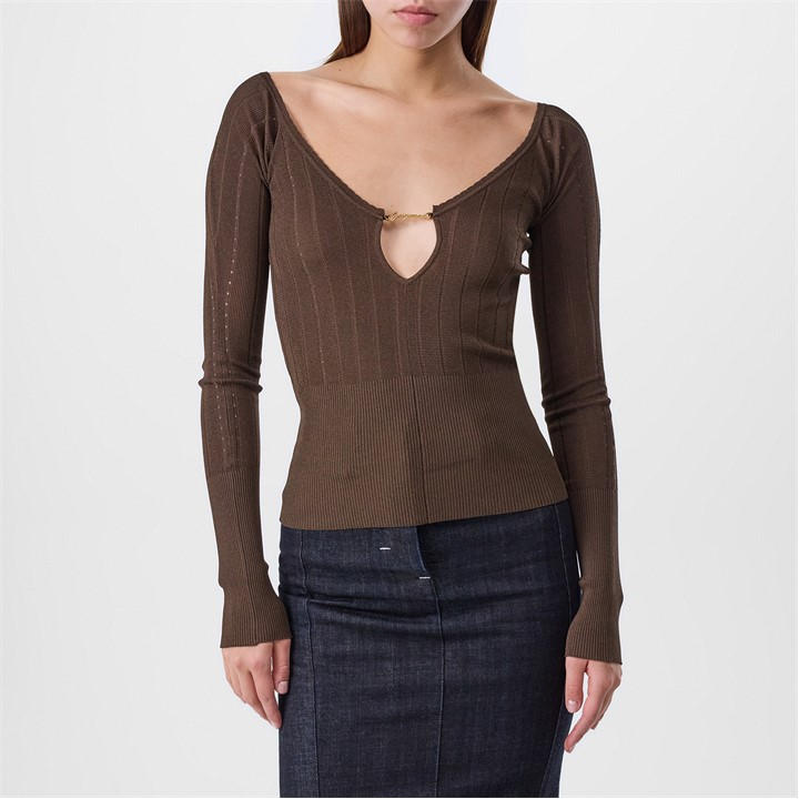 Jacquemus Pralu Ribbed-knit Top In Brown