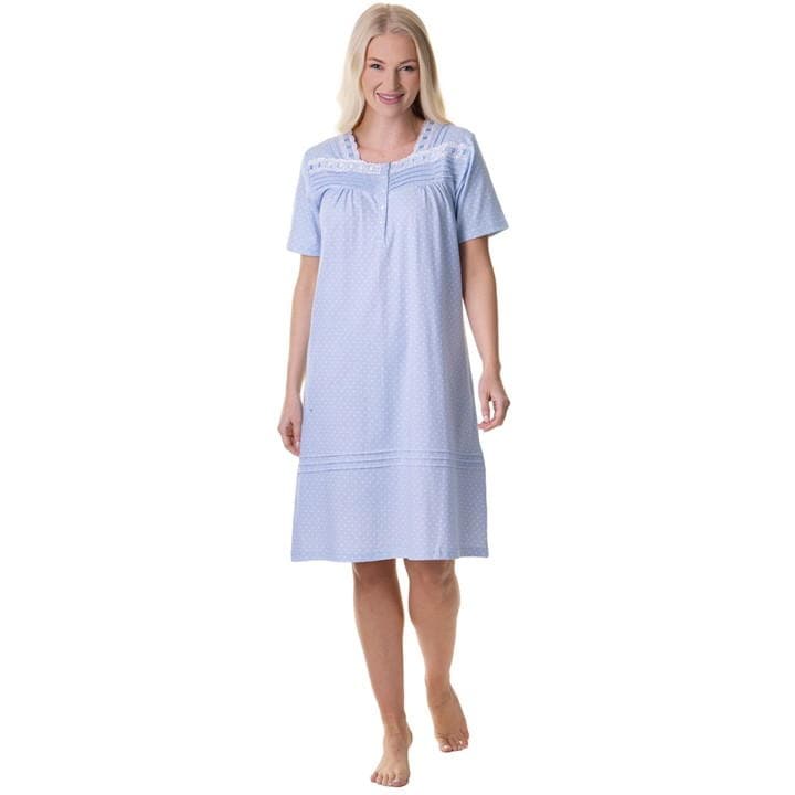 Camille Cotton Short Sleeve White Polka Dot Nightdress