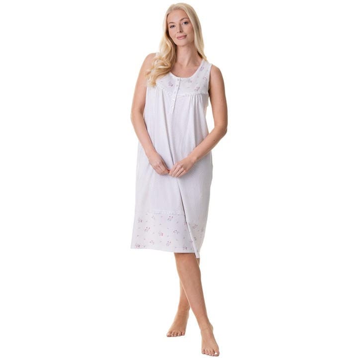 Camille Cotton Sleeveless Polka Dot White Nightdress