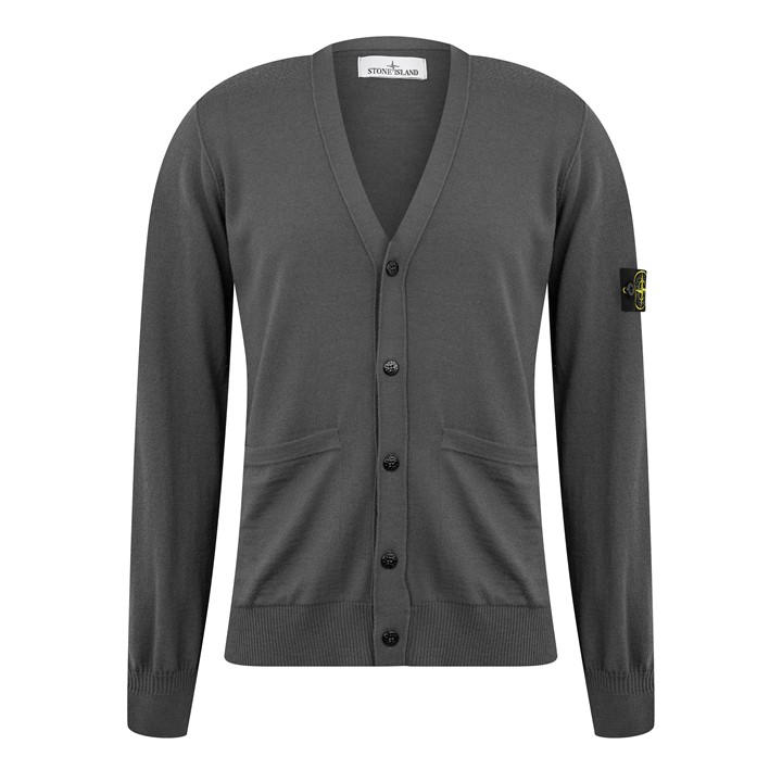 Stone Island Men's Grey Patch Wool Cardigan - Large
