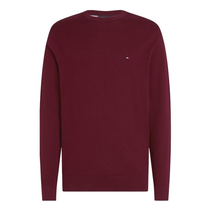 Tommy Hilfiger Men's Red Essential Cotton Crew Neck Pullover Sweater - Medium
