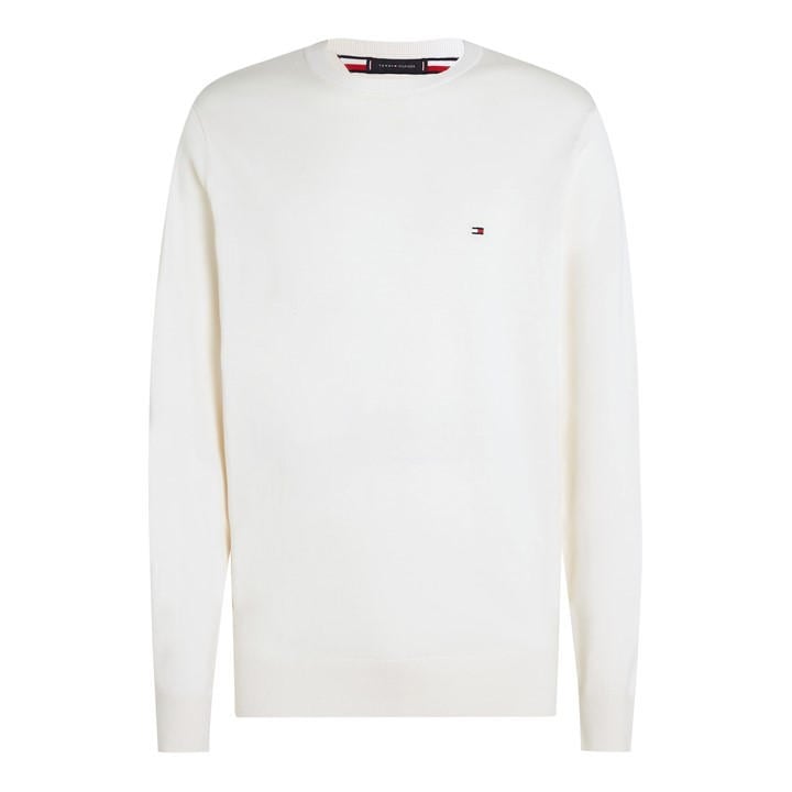 Tommy Hilfiger Men's Cream Essential Cotton Crew Neck Pullover Sweater - Large