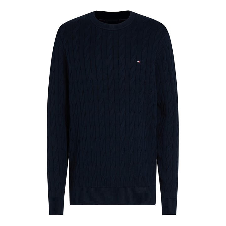 Tommy Hilfiger Men's Blue Classic Cotton Cable Crew Neck Small