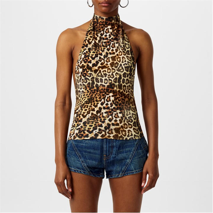 JADED LONDON NIMAL PRINT HALTER TOP