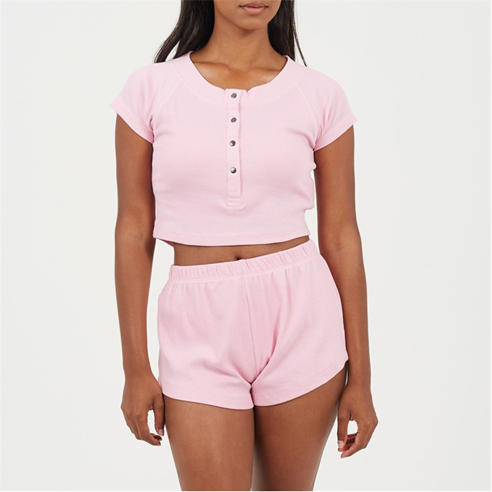 Brave Soul - Womens Lounge Set with Henley Cropped Tee & Matching Shorts