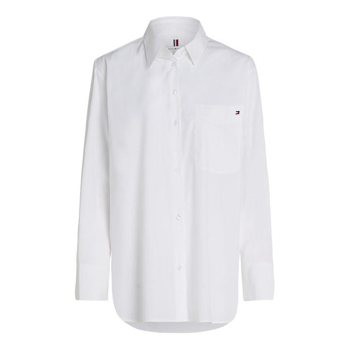 Tommy Hilfiger Women's White Ess Poplin Easy Fit Shirt Size 14
