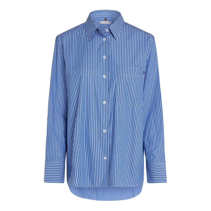 Tommy Hilfiger Women's Blue Ess Poplin Easy Fit Shirt Size 10