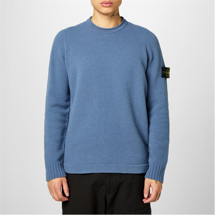 Stone Island Badge Knit Sweater In Blue