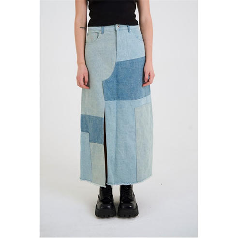 The Ragged Priest - Women's Patchwork Maxi Denim Skirt