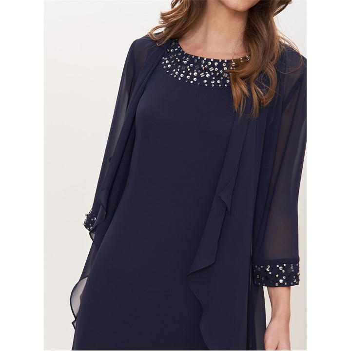 Gina Bacconi Joseline Short Chiffon Jacket Dress With Beaded Neckline - Blue