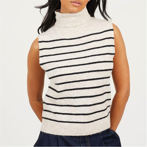 Brave Soul - Womens Roll Neck Knitted Tank with Stripe