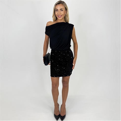 AX Paris - Black Velvet Sequin Mini Skirt