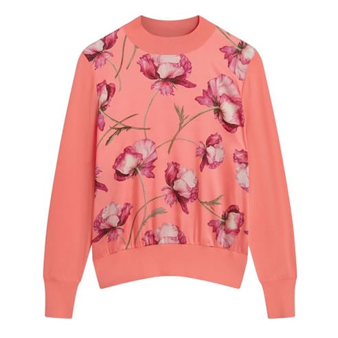 Ted Baker - Ted Baker Botanical Print Front Long Sleeve Knit Top