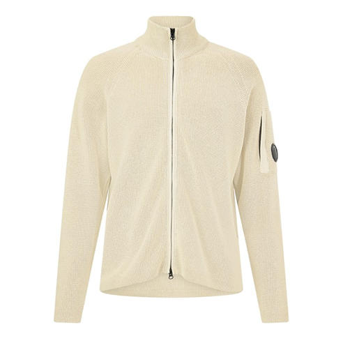 CP COMPANY - Men's Waffle Cotton Funnel-Neck Full-Zip Knitted Top