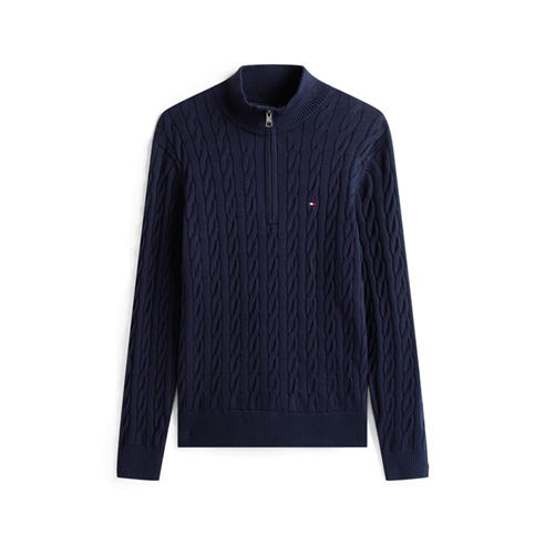 Tommy Hilfiger - Men's Cotton 1/4-Zip Mock-Neck Cable Knit Jumper