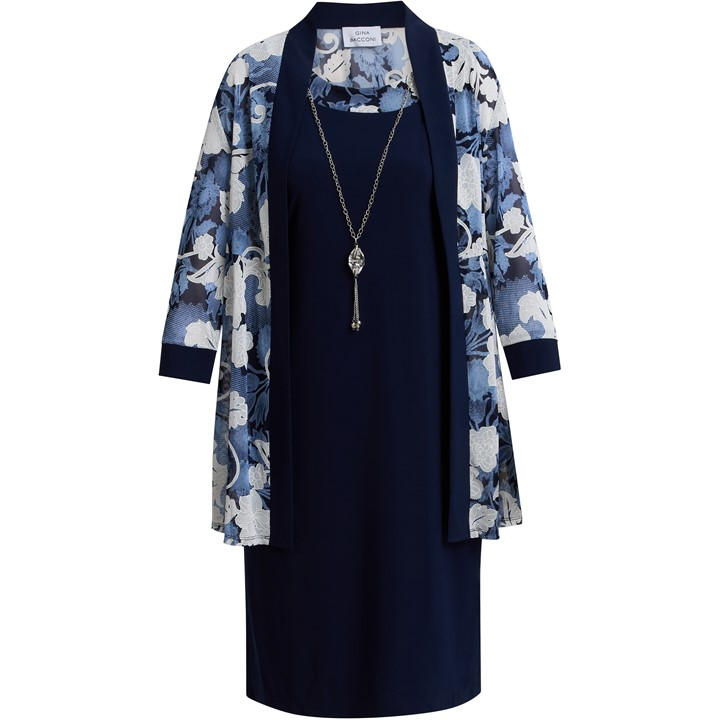 Gina Bacconi Lidiya Printed Dress And Jacket - Blue
